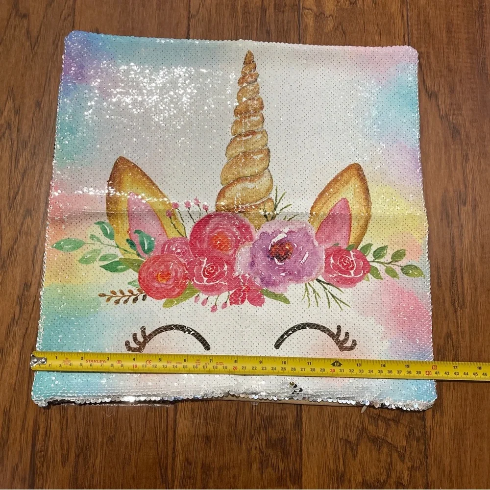 Unicorn Sequin Pillowcase Pillow Cover 16” X 16” Zipper Closure